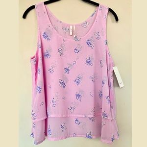 Frenchi Pink & Purple Floral Layered Crop Tank Top